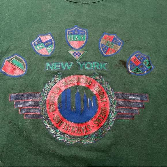 Vintage 90s New York Boroughs Tourist Collegiate Green T Shirt Size XL 24X30 - Picture 2 of 13